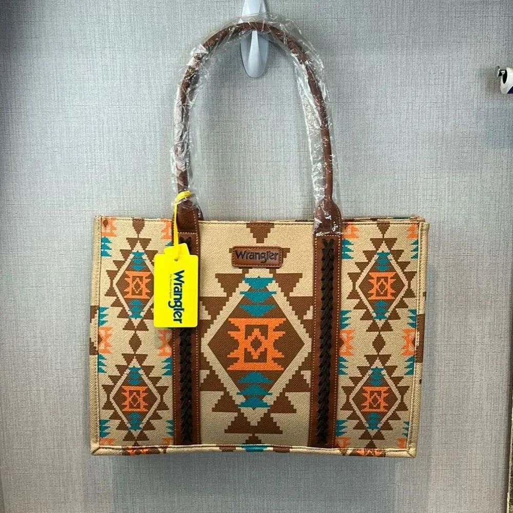 NEW Wrangler Southwestern Print Dual Sided Wide Canvas Tote Laptop WG2203-8119TN